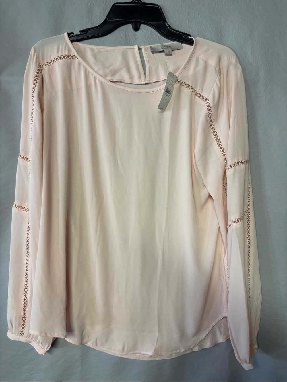 LOFT Pale Blush Long-Sleeve Crochet Inset Top